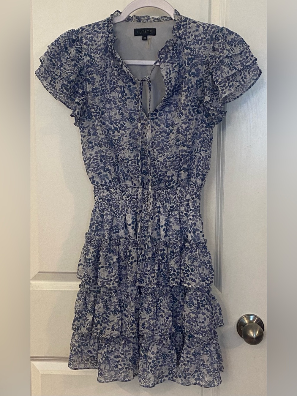 1.State Dress Sz XS Blue Floral Print Tiered Ruffle Skirt